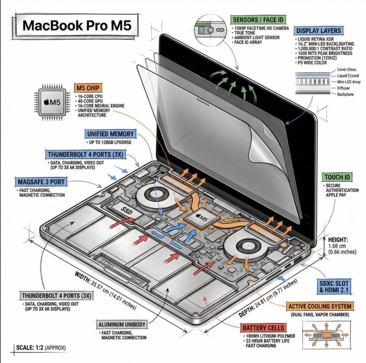 Create a technical infographic of [OBJECT] with a 45-degree 