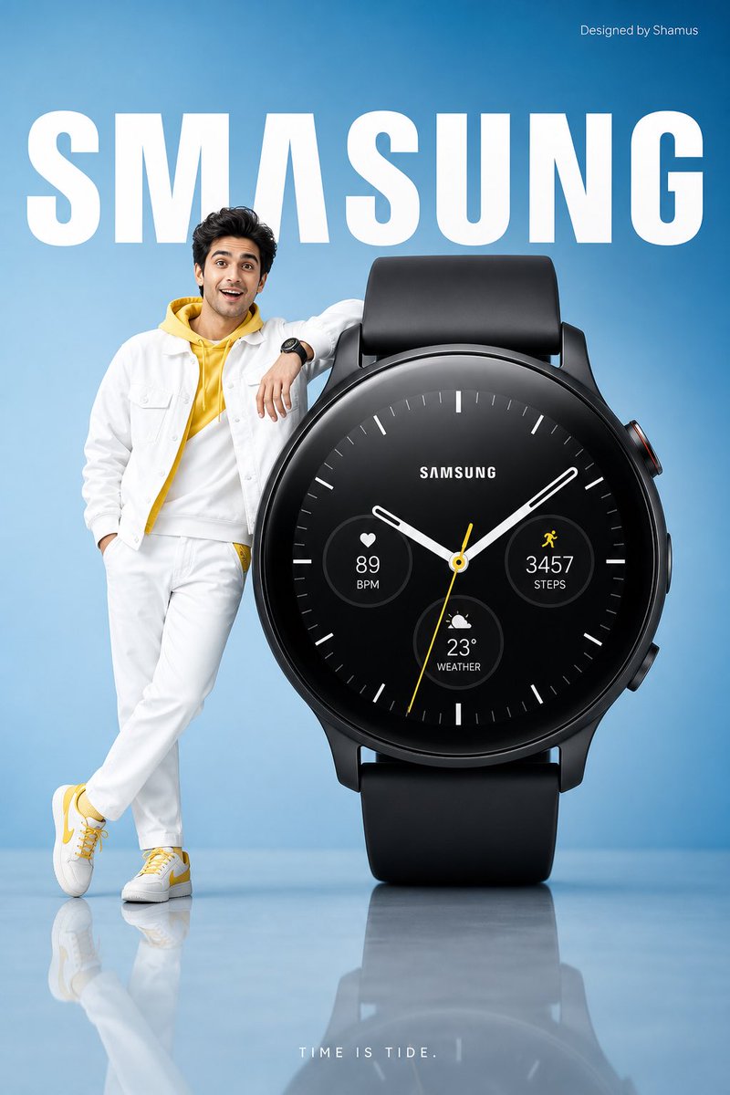 Minimalist commercial ad featuring oversized BLACK smartwatc