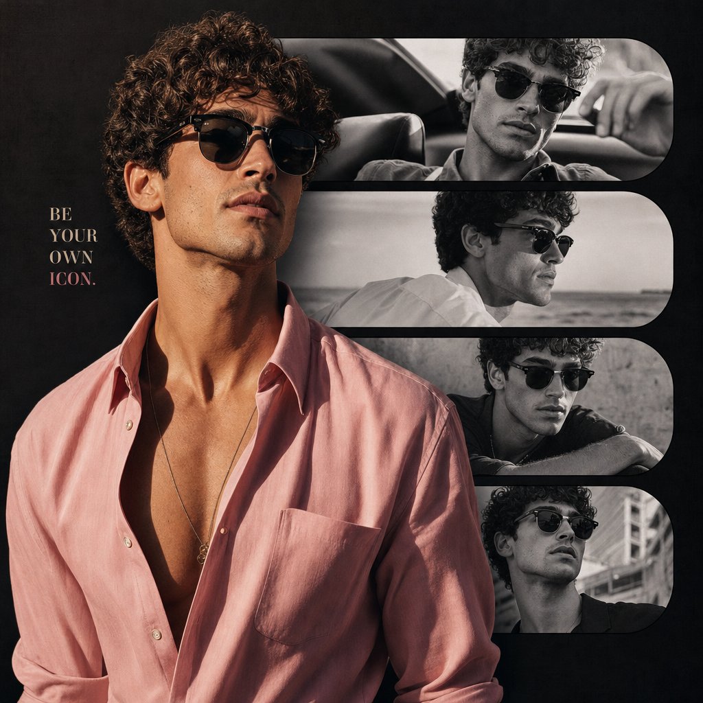 High-end portrait collage poster in vertical format