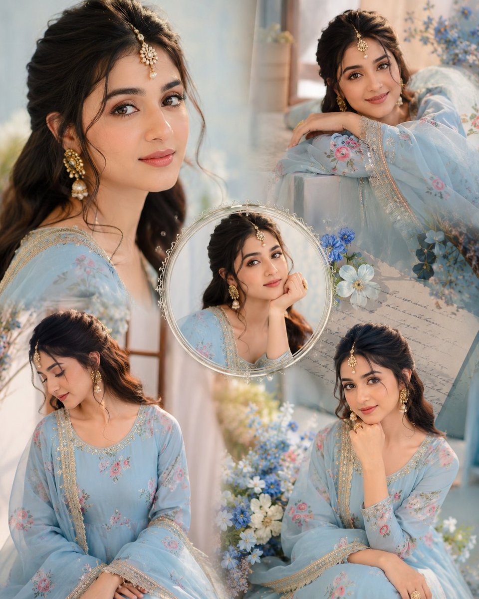 Create a dreamy aesthetic portrait collage of a beautiful yo