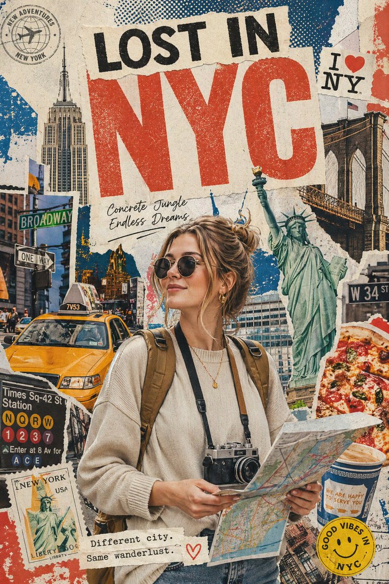 Create a stylized travel poster / graphic collage for [count