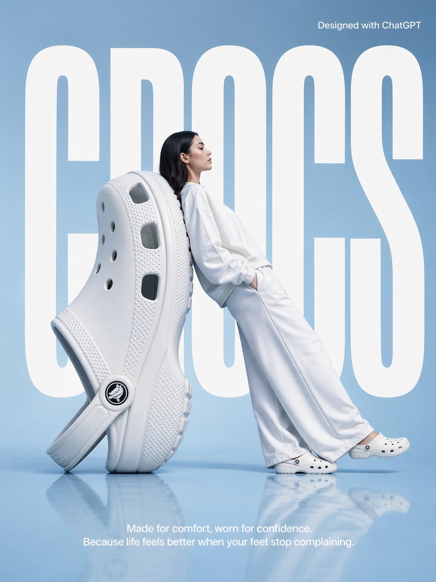 A high-fashion surrealist advertising poster for Crocs