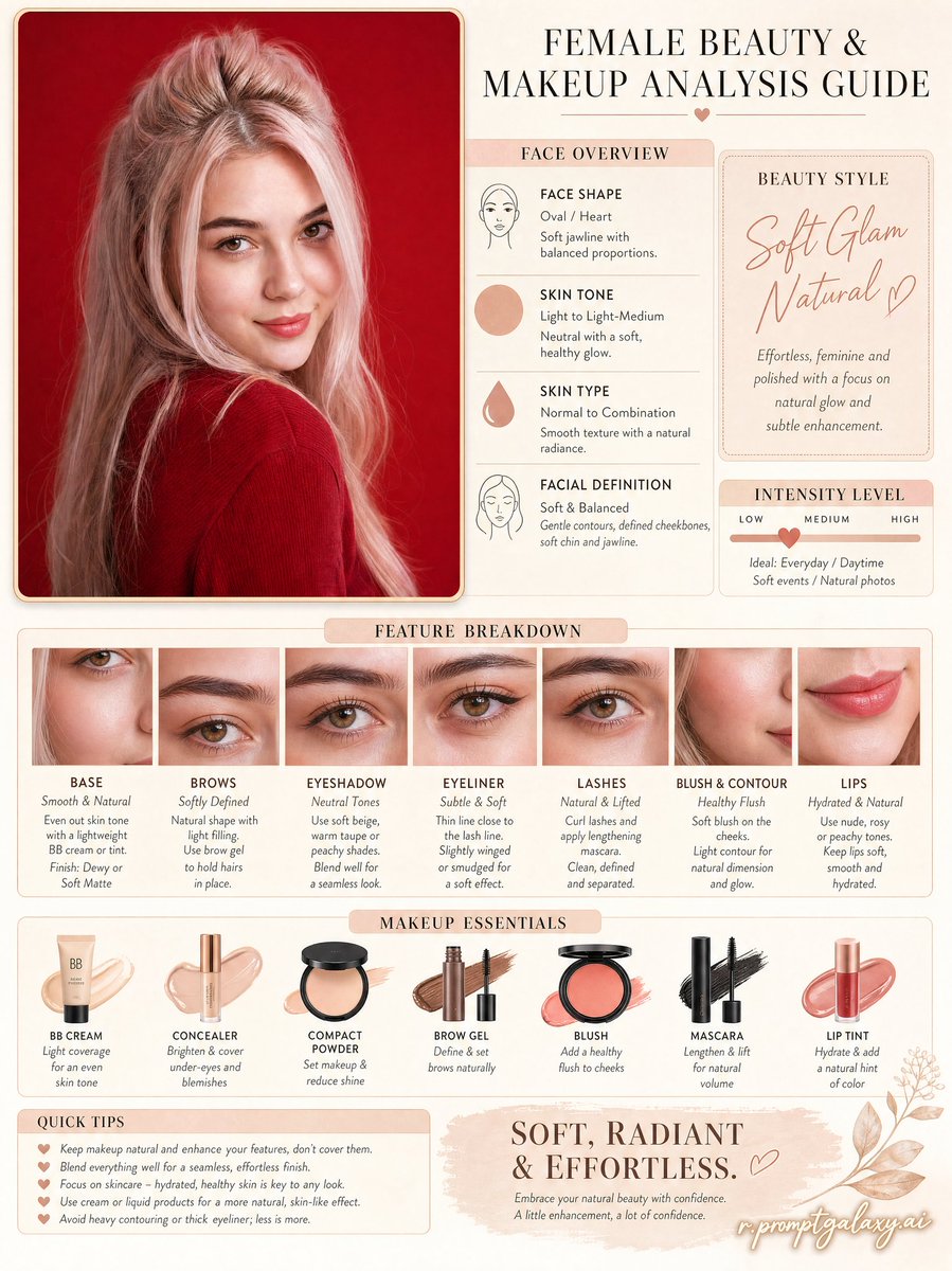Create a premium female beauty & makeup analysis infographic