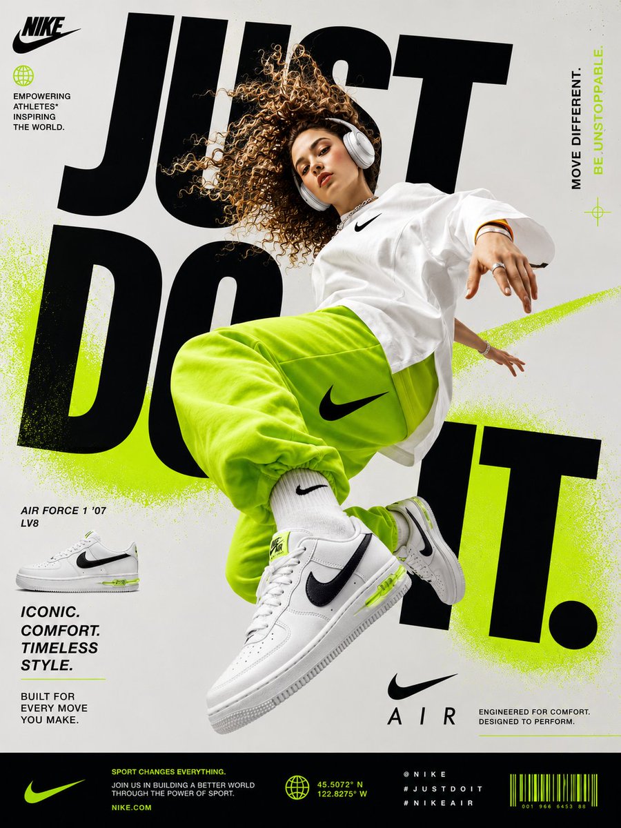- Generate a perfectly graphic designed poster of Nike Shoe 