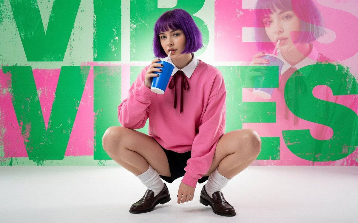 Full-body low-angle studio photo of a person crouching in a 